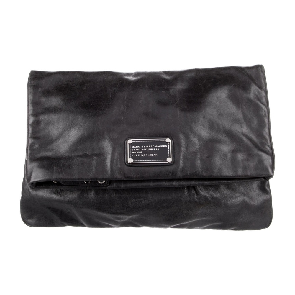 Marc By Marc Jacobs Black Leather Clutch with Silver Plaque